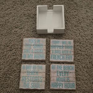 Coastal Themed Coaster Set with Holder